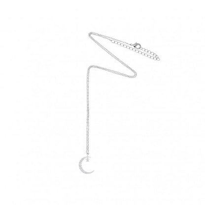 Necklace with an encrusted moon and star in silver