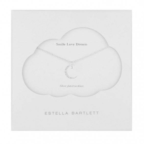 Necklace with an encrusted moon and star in silver