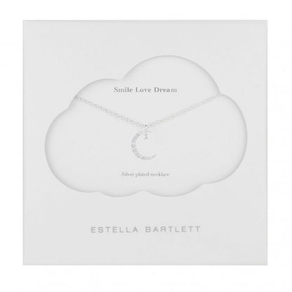 Necklace with an encrusted moon and star in silver