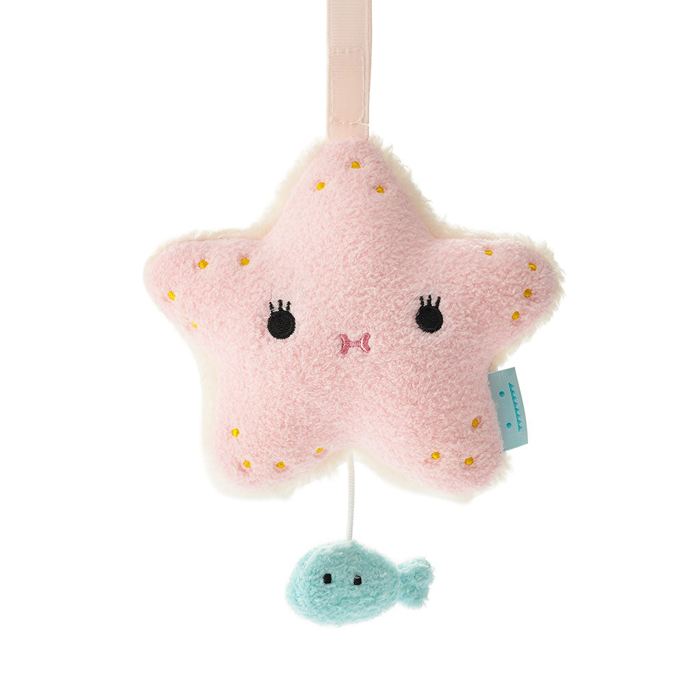 Music mobile plush soft toy star and fish for children with coral 'Ricecoral' in pink