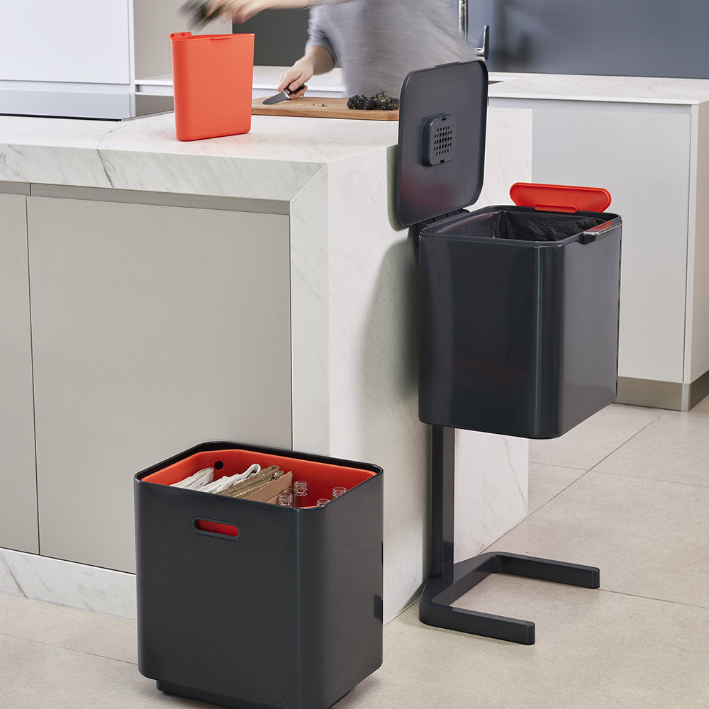 Bin Totem 60 Litre Recycle and Waste in Dark Grey and Red