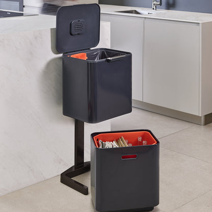 Bin Totem 60 Litre Recycle and Waste in Dark Grey and Red