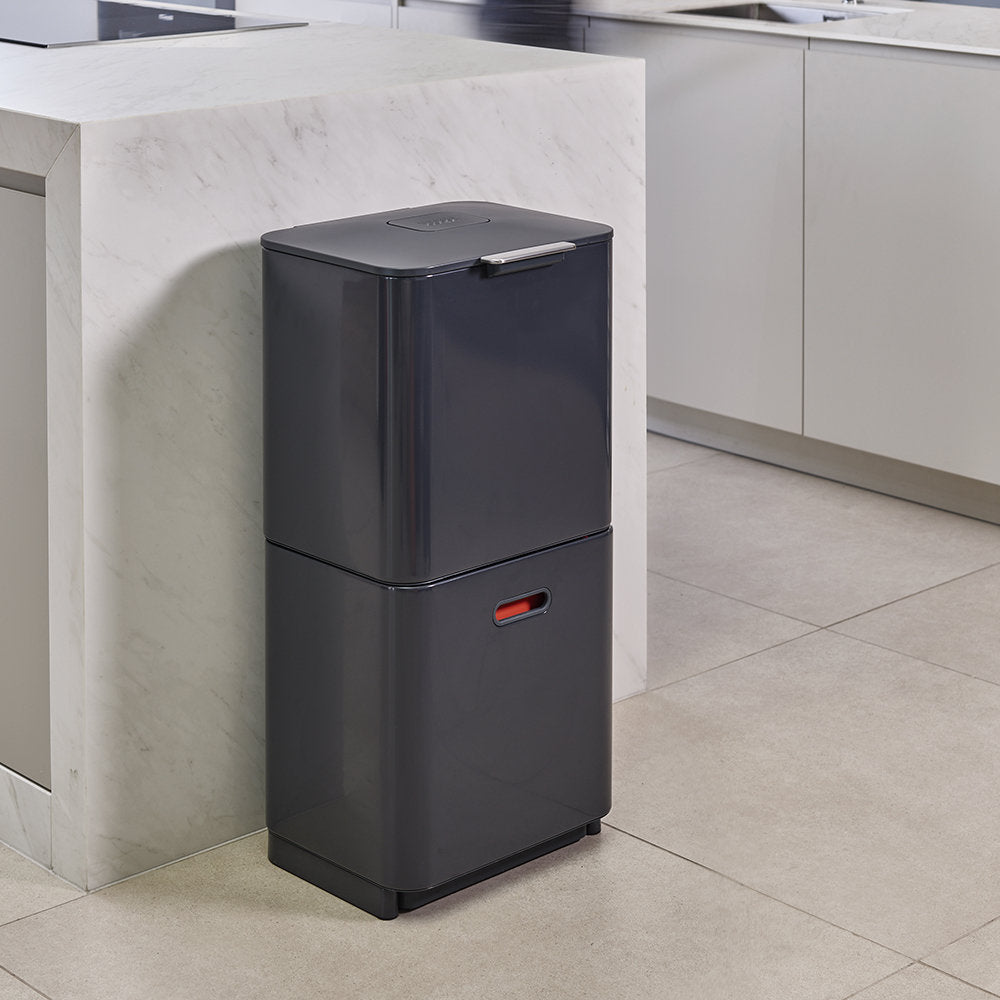 Bin Totem 60 Litre Recycle and Waste in Dark Grey and Red