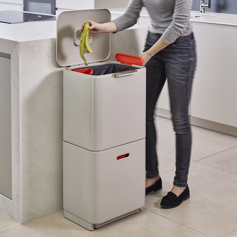 Bin Totem 60 Litre Recycle and Waste in Stone Grey and Red