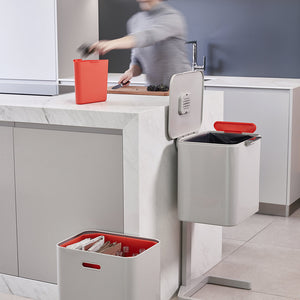 Bin Totem 60 Litre Recycle and Waste in Stone Grey and Red