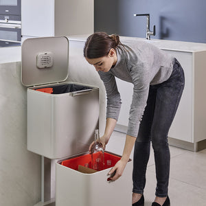 Bin Totem 60 Litre Recycle and Waste in Stone Grey and Red