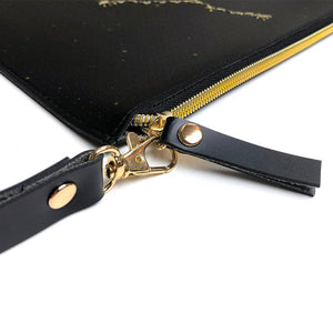 Customisable Zip Pouch Stitch Your Star Sign in Black Faux Leather