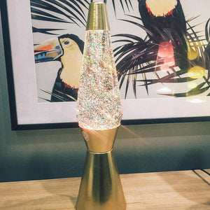 Lava Lamp Bullet UK Plug Multicolour Glitter and Mat Gold Base
