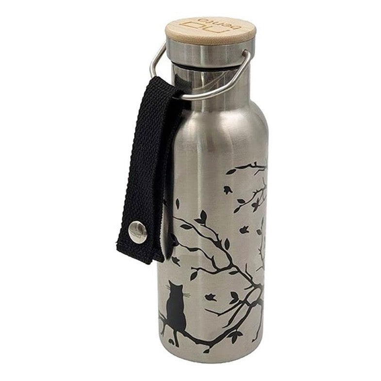 Cat Water Bottle 50cl Nu Bento in Stainless Steel and Bamboo