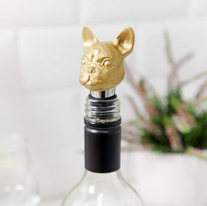 Bottle Stopper in Gold Pug Design by Iron and Glory - Wine canine