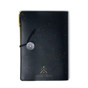 Customisable Notebook Cross-stitch Constellation Star Sign in Black Vegan Leather