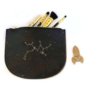 Customisable Zip Pouch Stitch Your Star Sign in Black Faux Leather