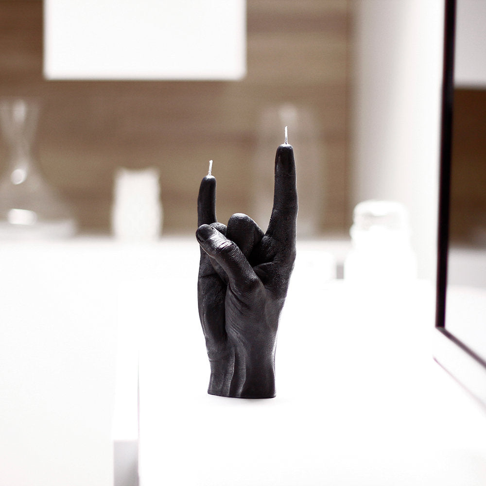 Handmade Candle Hand 'You Rock' Black