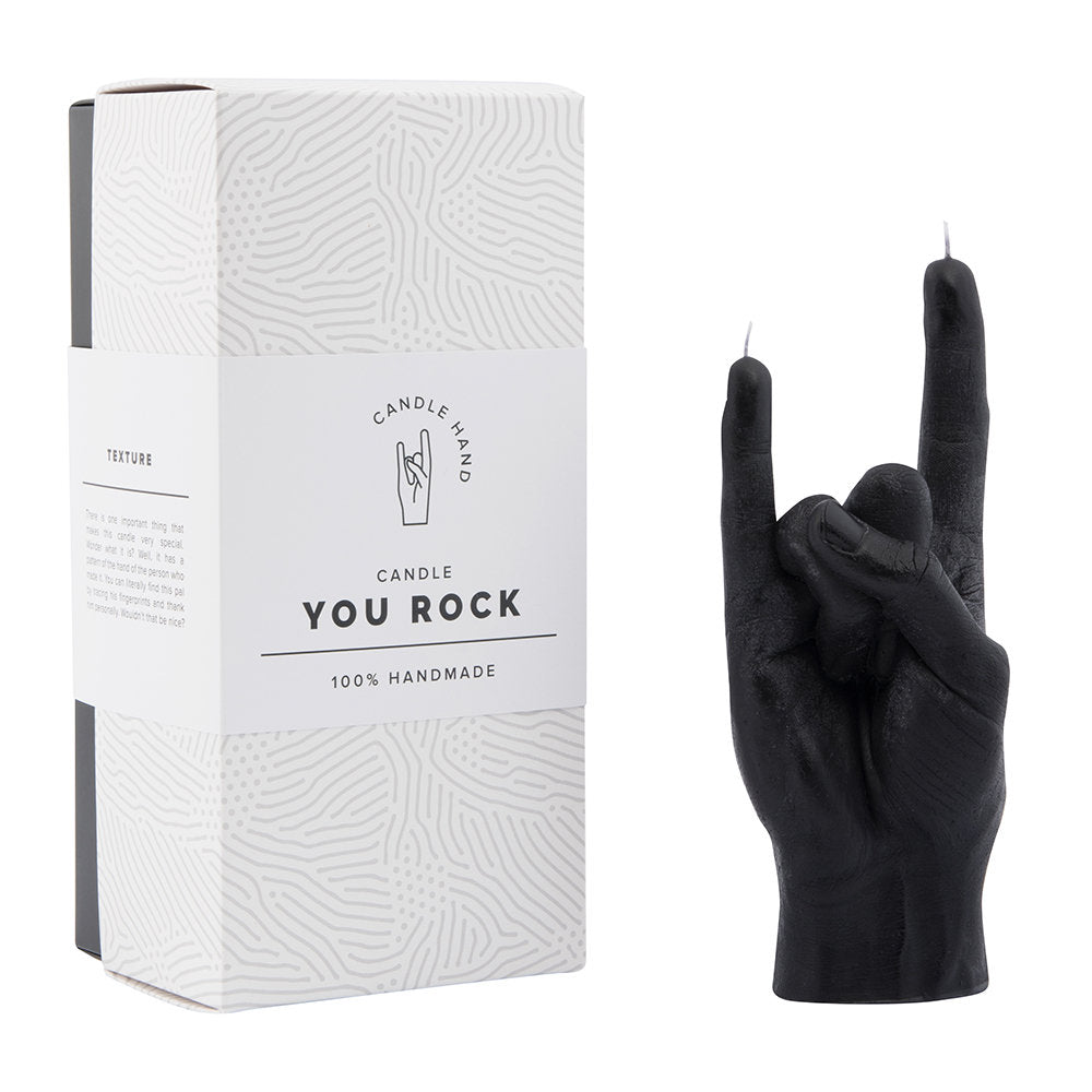 Handmade Candle Hand 'You Rock' Black