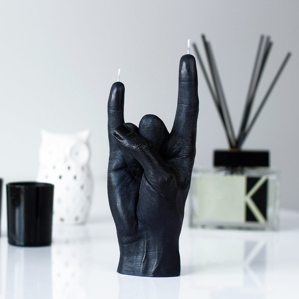 Handmade Candle Hand 'You Rock' Black